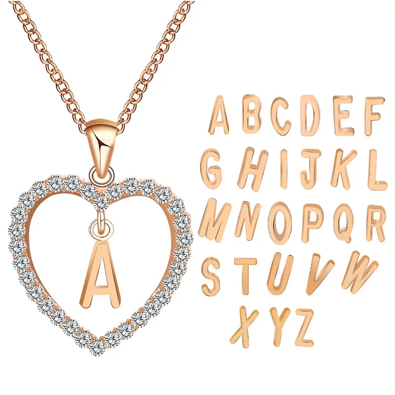 Customize Necklace Gold Color With Crystal 26 Letter Necklaces