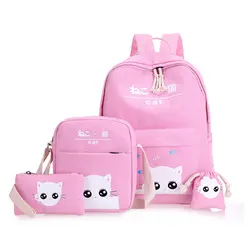 Kajie корейский высокое качество основной для девочек школьные сумки Мода милый кот дети комплект из 3 предметов плечо студент мешок для