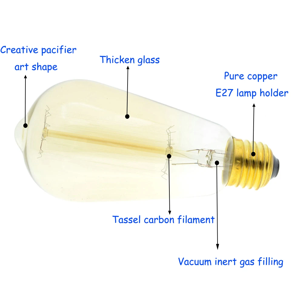 3 шт./лот ручной работы Edison лампа углеродная нить из прозрачного стекла, винтажная лампа Эдисона в стиле ретро лампа накаливания 40 Вт/60 Вт 220 V E27 ST64