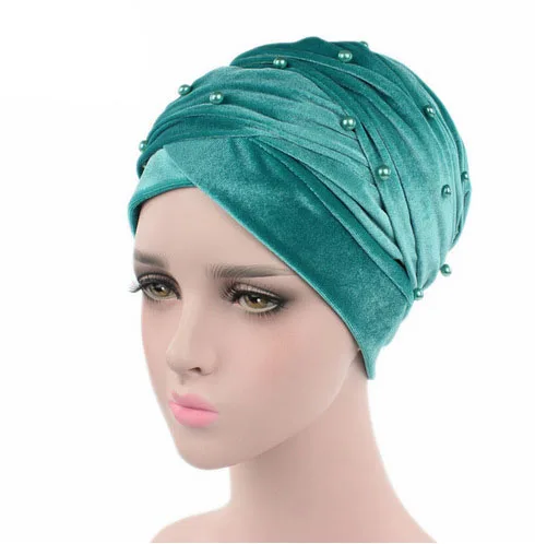 Бархатные тюрбан головные повязки хиджаб голова Scarfvelvet роскошные женские бархатные тюрбан повязки бисером шипованные перламутровые удлиненные