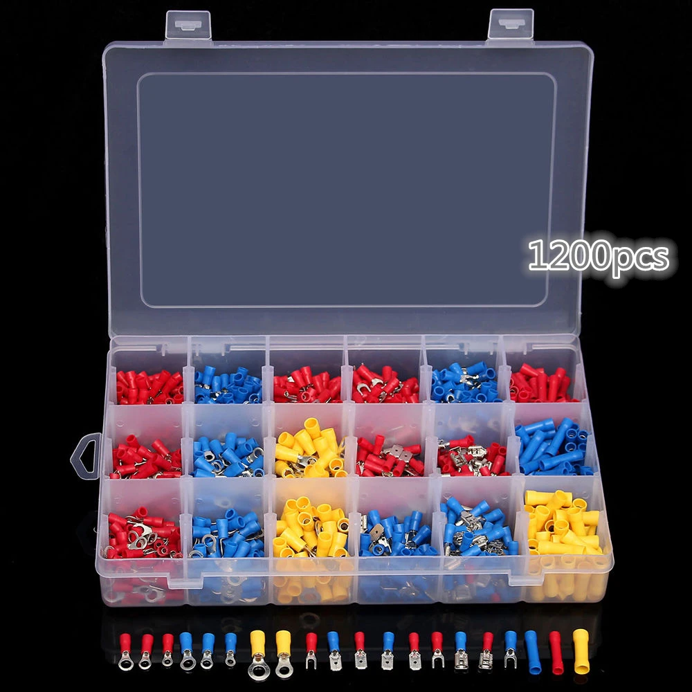

1200pcs/Set Crimp Electrical Wire Terminals Assorted Insulated Spade Cable Connector Kit Red Blue Yellow 22-10AWG Terminators