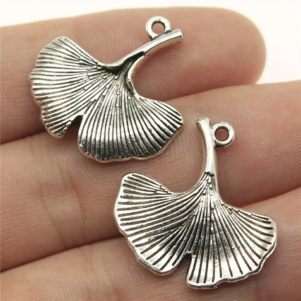 WYSIWYG 10pcs 24x23mm Antique Silver Color & KC Gold Color Gingko Leaf Charm Pendants Ginkgo Biloba Leaf Pendant