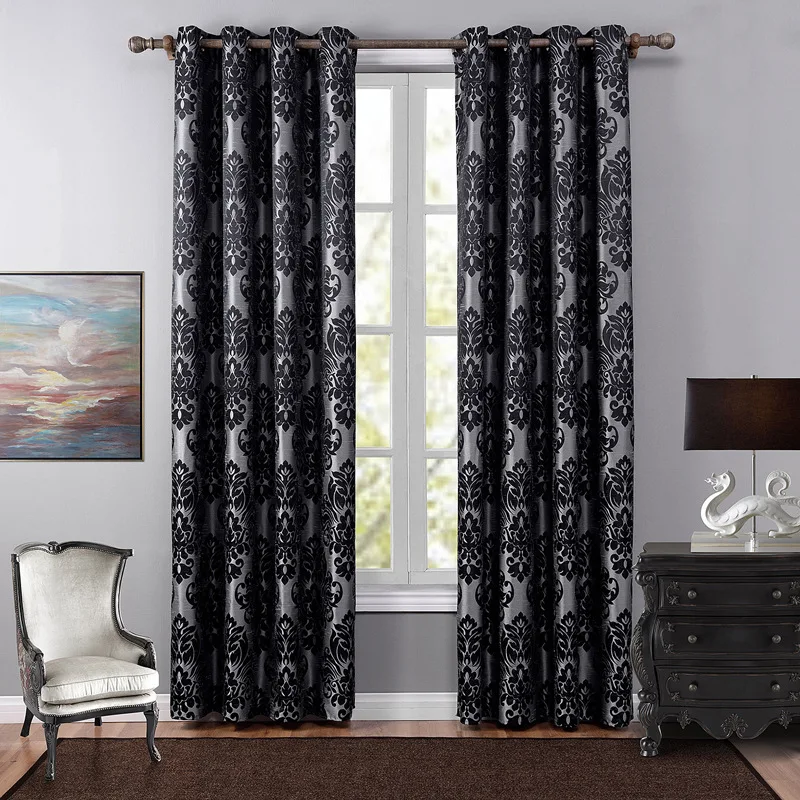 SunnyRain 1-Piece Black Jacquard Luxury Curtain For Living Room Blackout Curtain For Bedroom Drapes Punching cortinas SunnyRain 1-Piece Black Jacquard Luxury Curtain For Living Room Blackout Curtain For Bedroom Drapes Punching cortinas