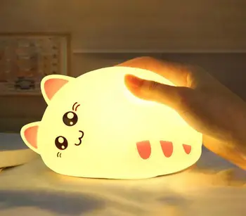

HiMISS 7 Colors Change Silicone Pat Lamp for Bedside Kids Sleeping Cartoon Cat Nursing Night Light