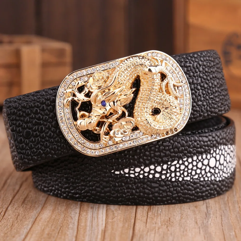 gold buckle dragon mens belts luxury high quality pearl fish strap