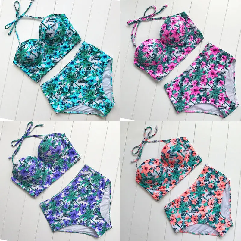 

2018 Brand New Women Push Up Bikini Swimwear Swimsuit Floral Monokini Bathing Suit Flower Bikini set