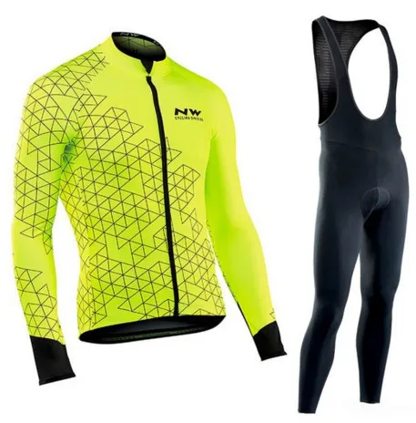 

Warm 2019 Spring autumn long sleeve Cycling Clothes NW men's Jersey suit outdoor riding bike MTB clothing 9D gel Bib Pants set