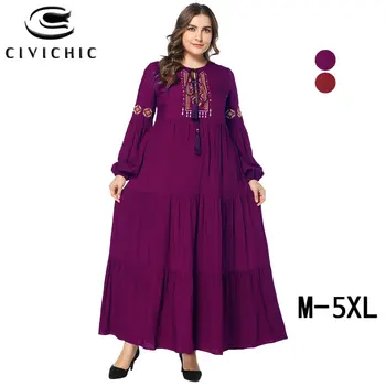 

CIVI CHIC Plus Size Long Robe Femme Spring Summer Autumn Swing Gown Women Embroidery Maxi Dress Drawstring Party Vestidos DRS355