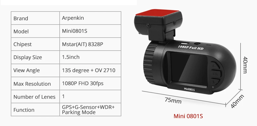 Arpenkin Mini0801 обновление Mini0801S gps Автомобильная камера видео рекордер Dash Cam 1080P конденсатор g-сенсор ночное видение Full HD Автомобильный видеорегистратор