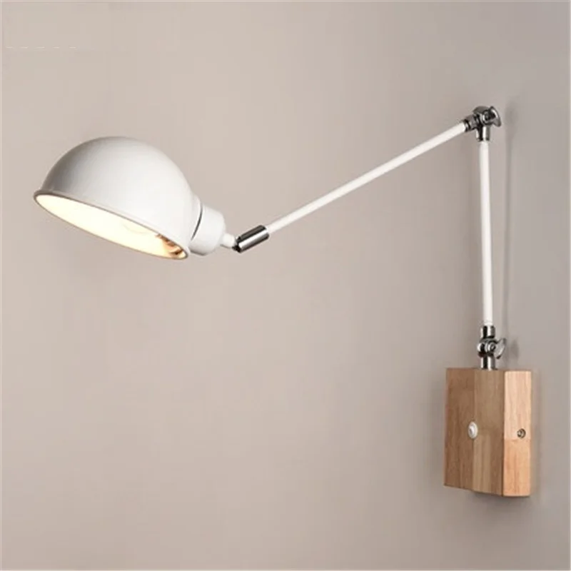

Industrial Loft Style Wall Sconce Adjust Long Arm Modern LED Wall Light Fixtures Iron Wood Bedside Wall Lamp Indoor Lighting