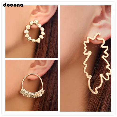 

Docona Geometric Exaggerated Round Carving Drop Earring Basket Shape Punk Gold Earrings for Women Girl Pericing Earring Jewelry