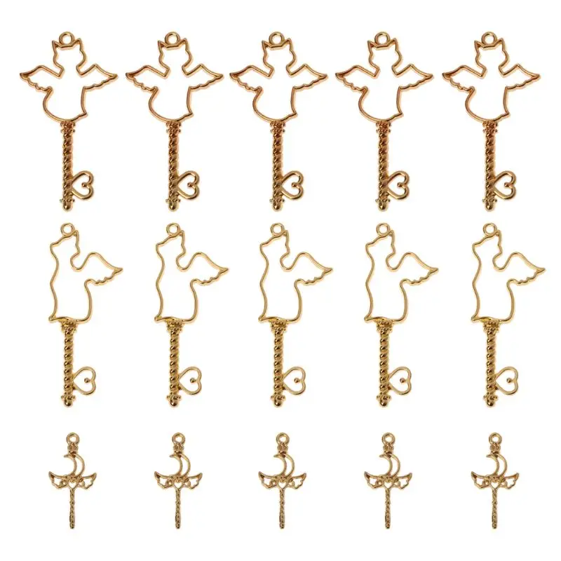 

5Pcs Cat Moon Key Shape UV Resin Frames Pendant Open Bezel Resin Jewelry Making