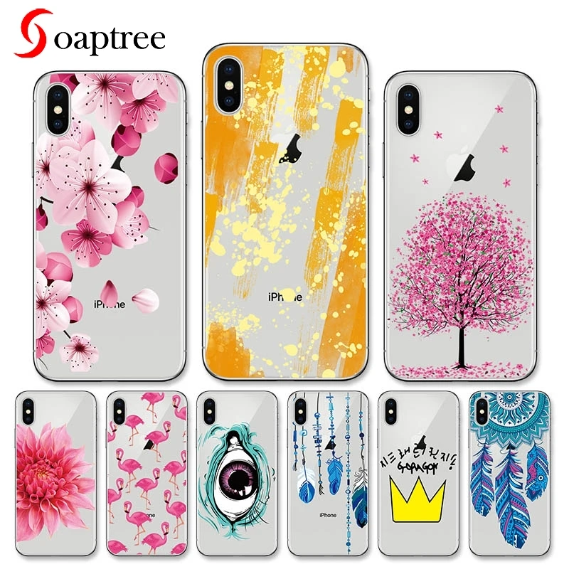 

Cute Case For Apple IPhone 10 X Case For IPhoneX IPhone10 Cover Transparent Feather Girls Painted Silicone Soft TPU Cases Etui