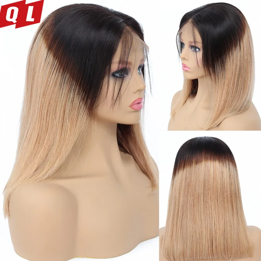 QLOVE HAIR Brazilian Straight Human Hair Wigs Remy Hair 100% Human Hair Lace Front Wigs For Women Ombre Color Grey Blue Burgundy (1)