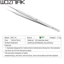 BST-19 ультра точность нержавеющая сталь tweezers прямой Flywire щипцы-пинцет с тонким наконечником ужин Острая Игла