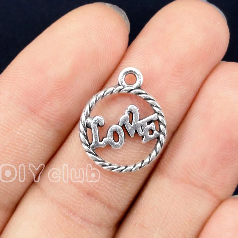

80pcs- Antique Silver Love Circle Charms Pendant 19x16mm