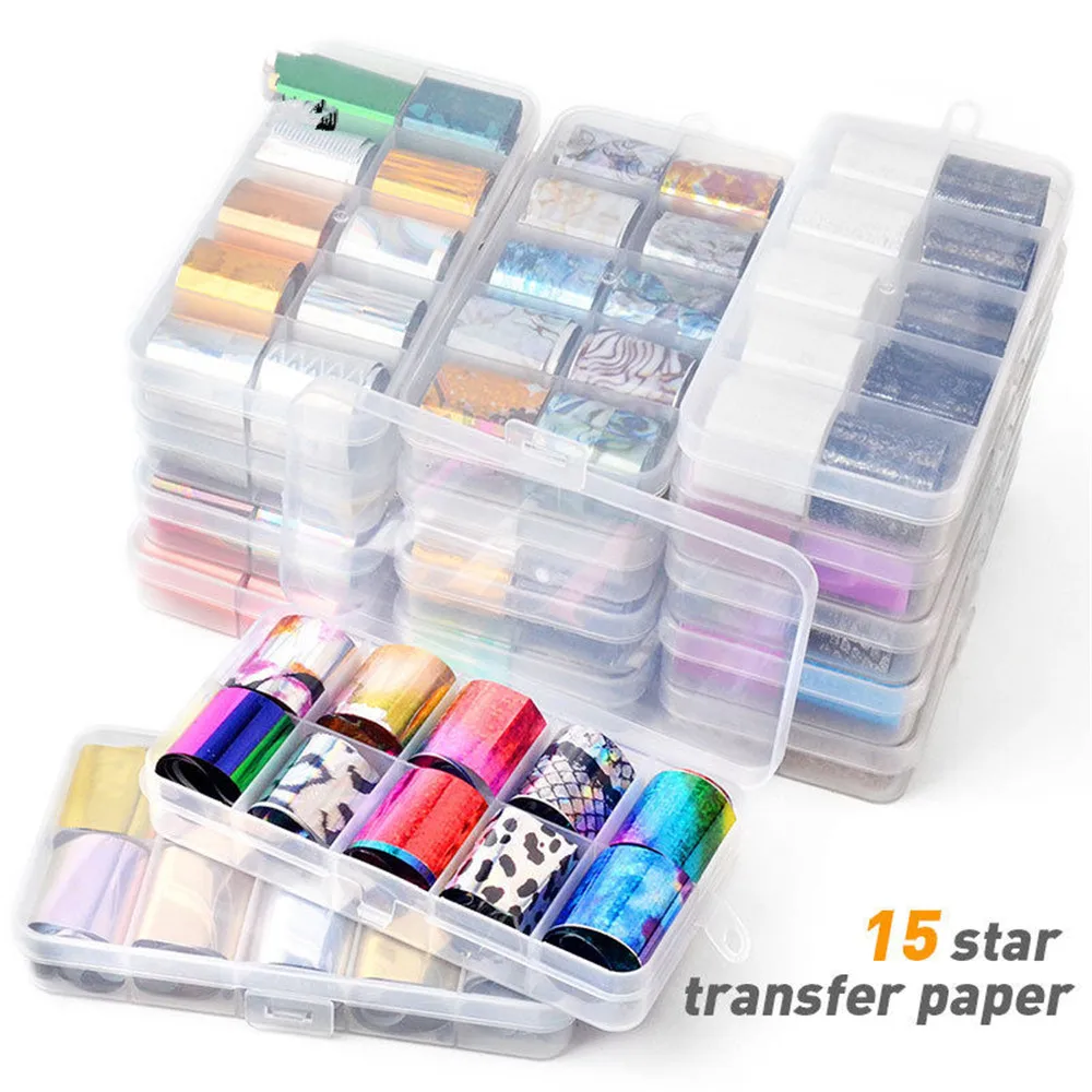 

10 Rolls / Box Holographic Nail Foil Set Gradient Transparent AB Color Transfer Sticker Manicure DIY Holo Nail Art Decoration