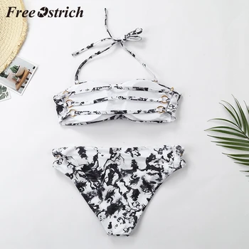 

Free Ostrich Hot Sales Fashion Women Sexy Print Tankini Swimwear Bathing Suit Ink painting print unique stylish suit