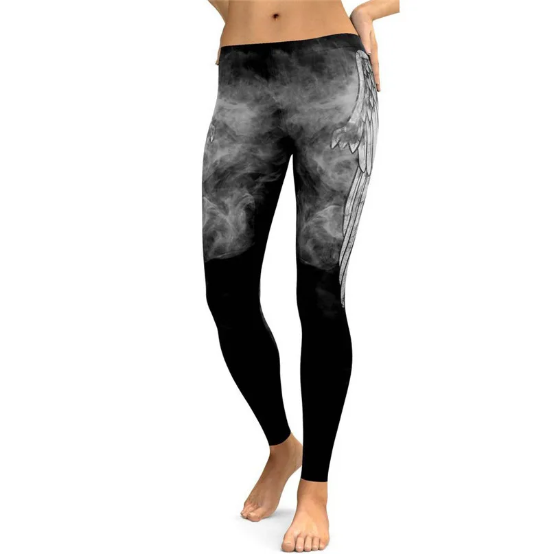 Feather Print Yoga Pants Women High Waist Sexy Workout Leggings Gym Sports Athlete Fitness Running Trousers  #3J#F (2) - 
