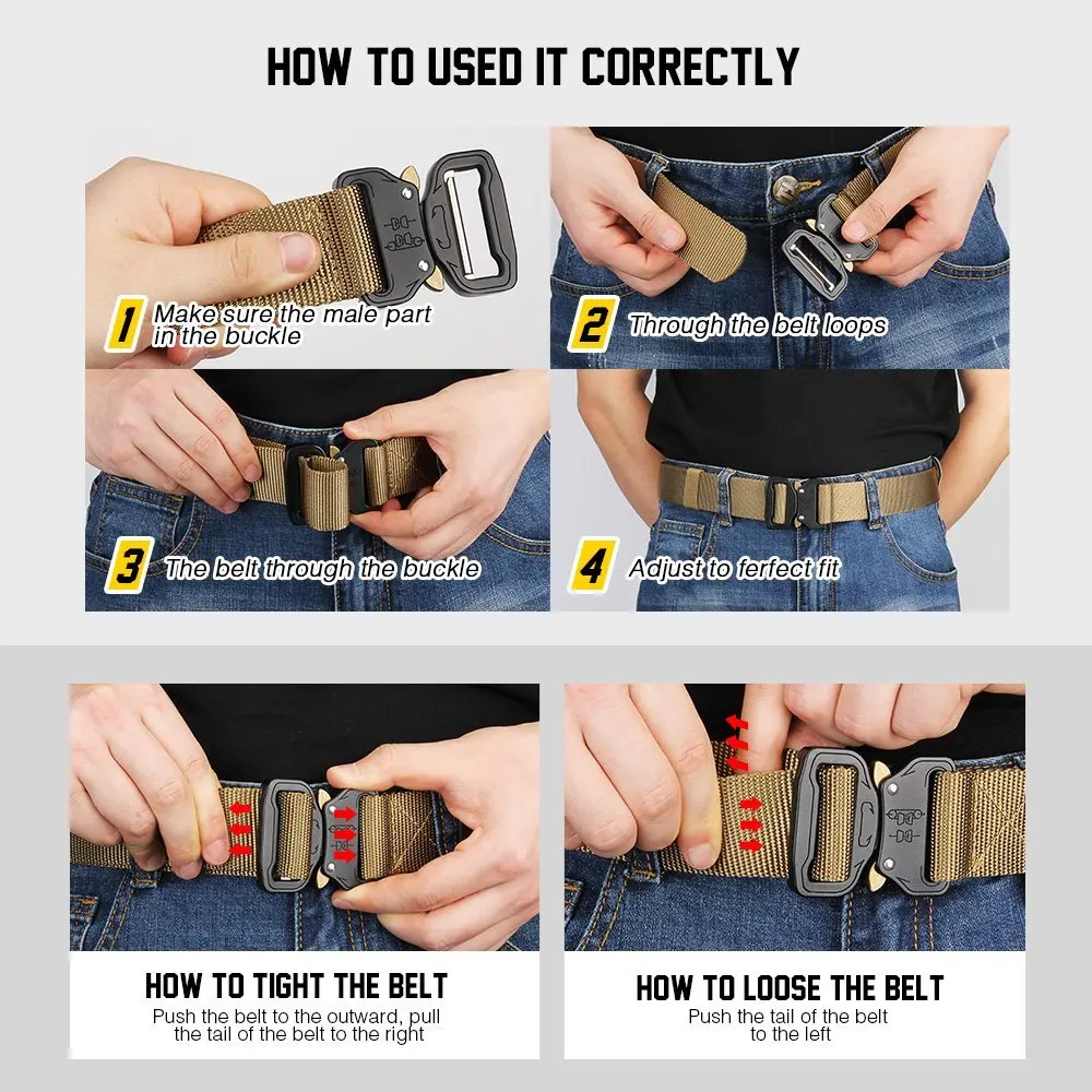 Men Belt Sport Waistband Adjustable Military Police Tactical Combat Metal Buckle