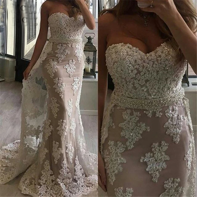 Robe De Soiree 2019 Elegant Evening Dresses Long Mermaid with Detachable Train Sweetheart Saudi Arabic Formal Prom Evening Gown Robe De Soiree 2019 Elegant Evening Dresses Long Mermaid with Detachable Train Sweetheart Saudi Arabic Formal Prom Evening Gown