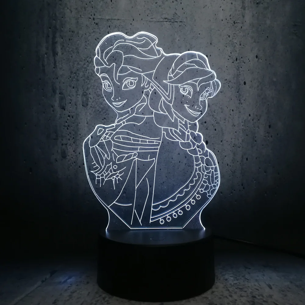 Рисунок 3d Эльза Анна лампа ночник Светодиодная красочная атмосфера декоративный