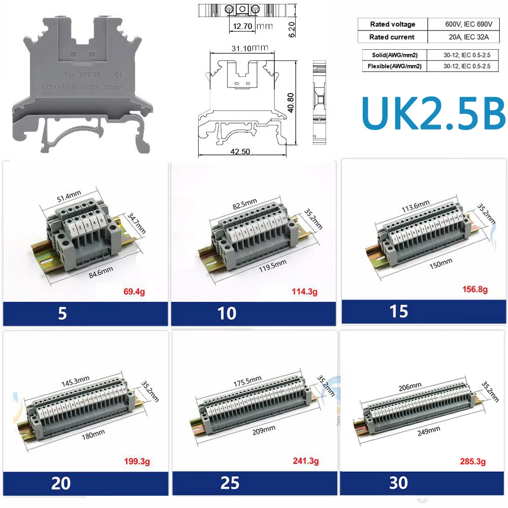 UK2.5B британская серия DIN рейка зажим клеммные блоки полоса|block resin|block icerail tool |