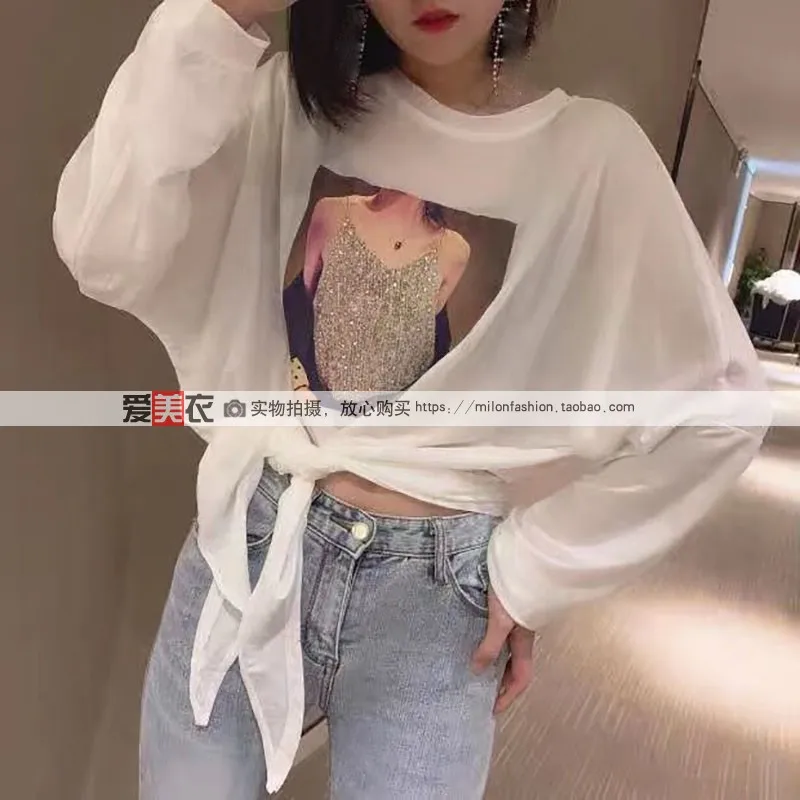 2022 New Summer Fashion Long Sleeve Tshirts for Women Hot Drilling All-match Loose Sunscreen Tops Students T-shirts Casual
