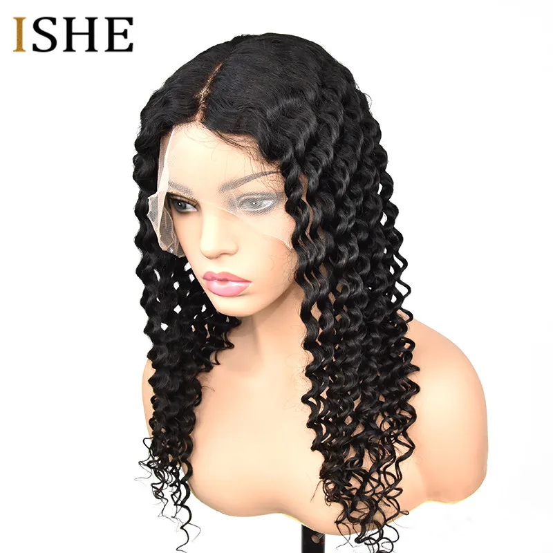 Transparent Full Lace Human Hair Wigs Preplucked With Baby Hair Deep Wave Wavy Remy Glueless 13x6 Front Lace Wig For Women Black