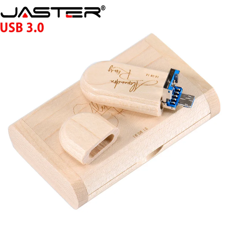 

JASTER (over 5PCS free LOGO) Maple wooden+ box USB 3.0 flash drive pendrive 4G 16G 32GB 64GB 128GB U disk gift 2 in 1 interface