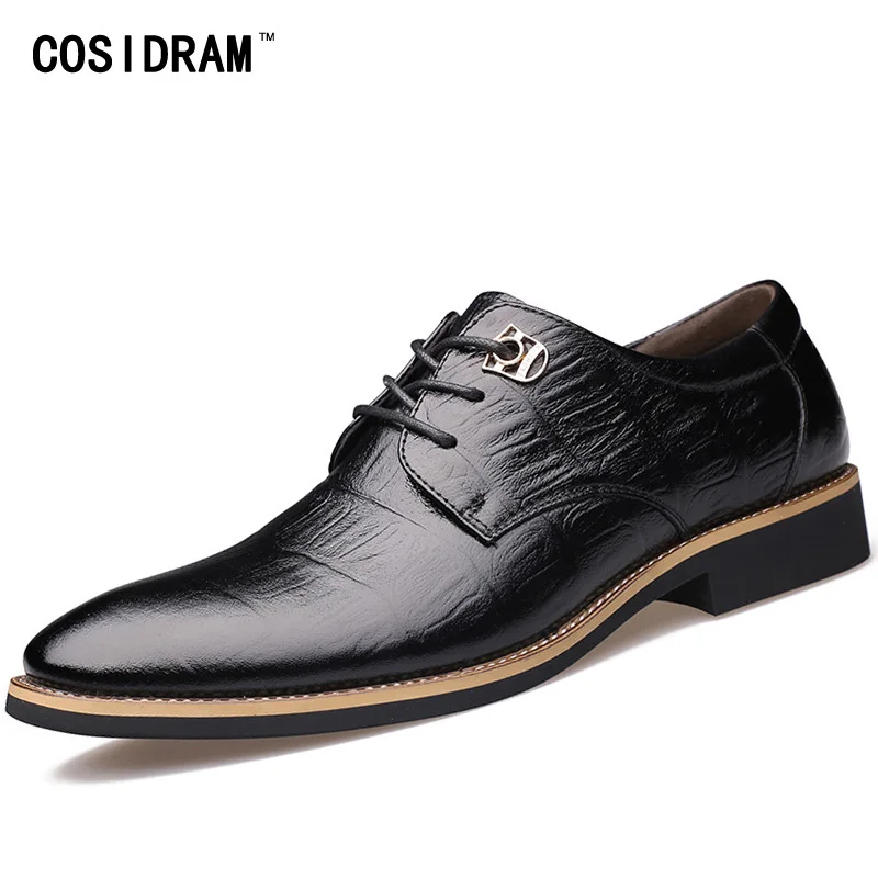 

COSIDRAM Genuine Leather Men Formal Shoes Luxury Dress Business Shoes Pointed Toe Spring Men Oxfords Male Black Brown RME-338