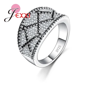 

S925 Sterling Silver Weddding Party Rings For Unisex Full Clear Micro Black White Cubic Zirconia Rings For Men Women