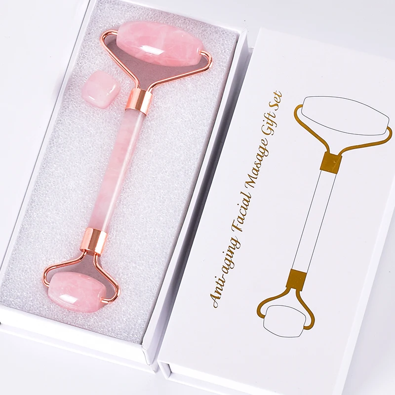 Jade Roller Rose Gold Natural Rose Quartz Facial Massage Roller With