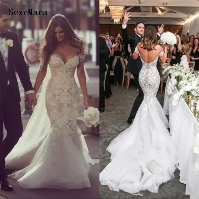 

2019 Arabic Wedding Dresses Sweetheart Sweep Train Beaded Pearls Backless Lace Bridal Dress Mermaid Wedding Gown Custom Made