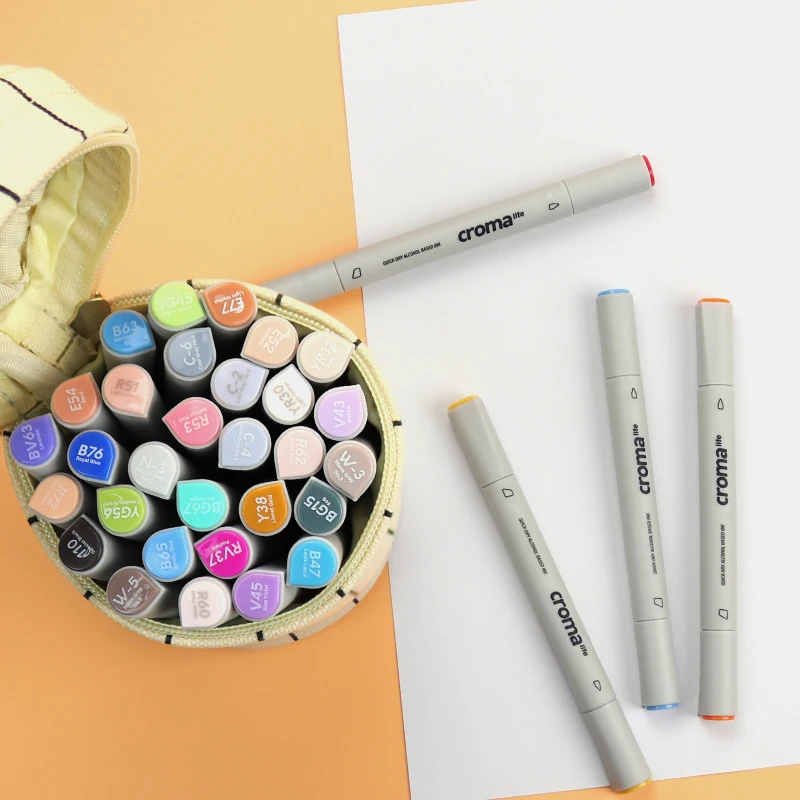 Croma Art Markers Pen Set 24/36/48/60/72/216Colors Sketch Marker Dual Head Drawing Art Brush Pens Oily Alcohol Based with 4 Gift view 2