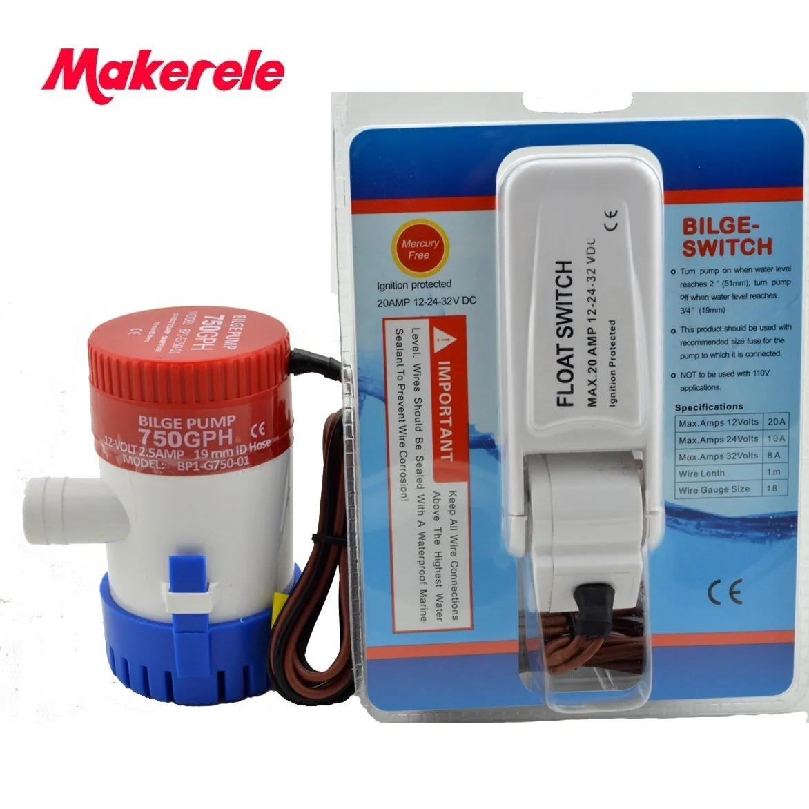 

Free Shipping MKBP-G750-12 12V 750GPH Bilge Submersible Mini Electric bilge Water Pump with Bilge Pump Float Switch