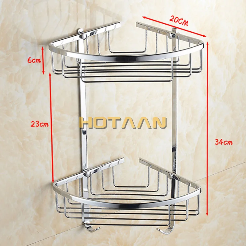 Настенная хромированная отделка латунь Ванная комната душ Шампунь Полка Корзина держатель модный двойной слой YT-7010