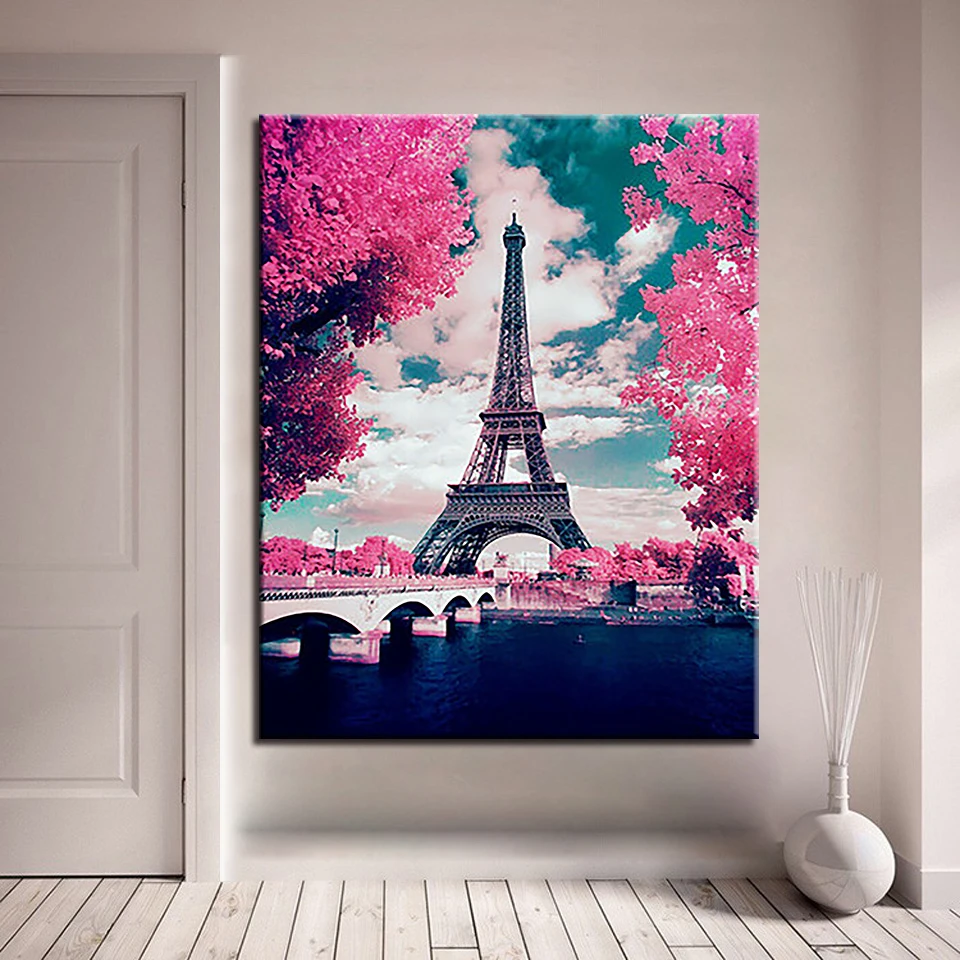 

DIY Painting By Numbers Paris Tower Canvas Oil Pictures Hand Painted Cherry Blossoms Coloring Living Room Wall Art Unique Gifts