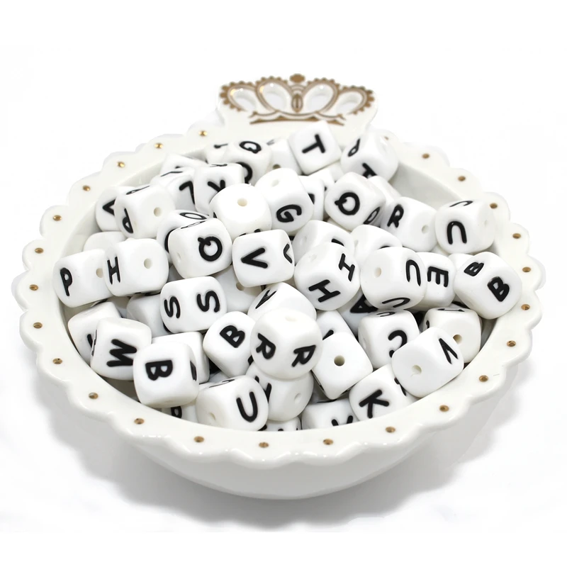 

10pc English Letter Silicone Teether Beads Square 14MM Size Engraving Slicone Teething Toys Baby Teether Baby Care T0121