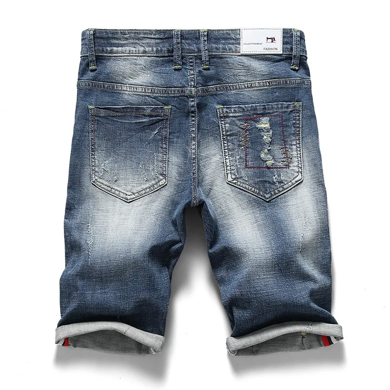 

Slim Jeans Shorts Men Brand Ripped Summer Capri Men's Fashion Biker Casual Elasticity Distressed Hole Blue Denim Short Jean