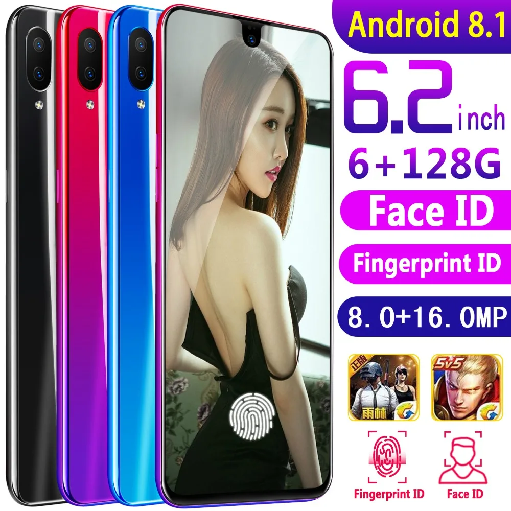 

Brand Mobile Phone Smartphone 6G 128GB 10 core 6.2" Fullscreen Dual Camera Android 4G 3g Smart Cellphone Fingerprint Face Unlock