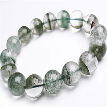 

13.5mm Genuine Natural Green Phantom Quartz Crystal Stretch Clear Round Bead Bracelets Women Men