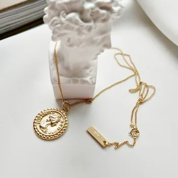 

Authentic 925 Sterling silver Gold Elizabeth Disc figure Coin pendants necklace simple wild women's portrait X203