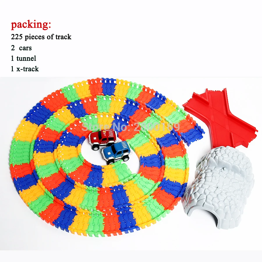 Magic Track Build-A-Road with Over 11 Feet of Interchangeable bend Flexible X-Track set with 2 elec