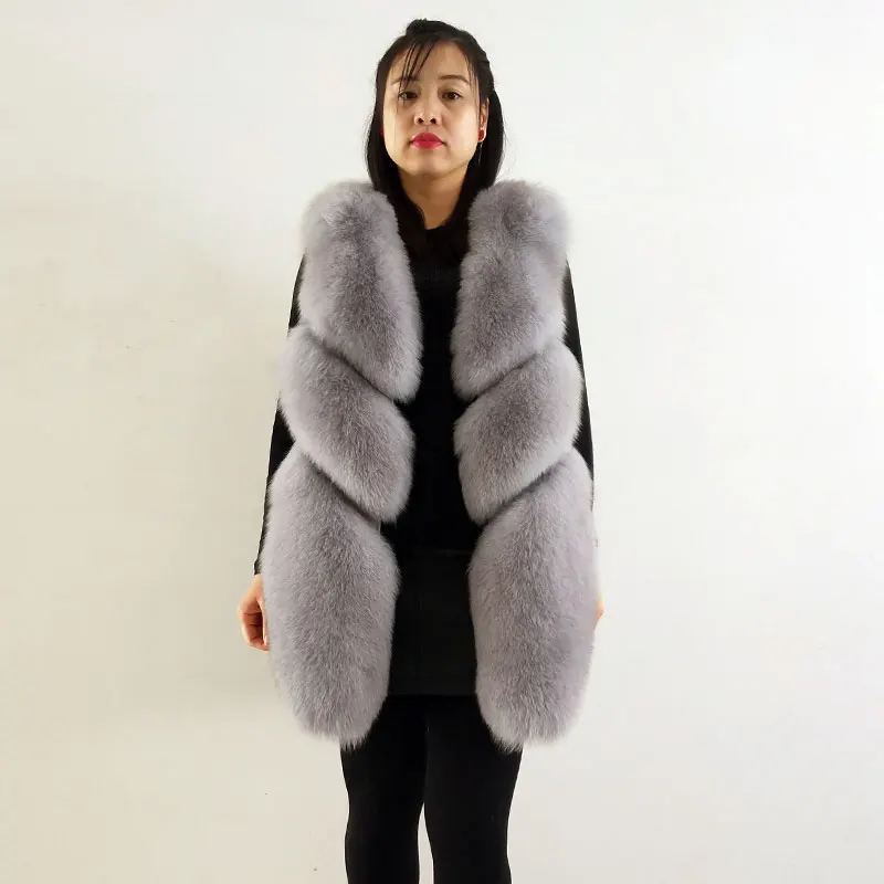 Натуральный Лисий кожаный жилет женские теплые Весна и осень зима новое пальто QD. YISHANG - Цвет: Светло-серый