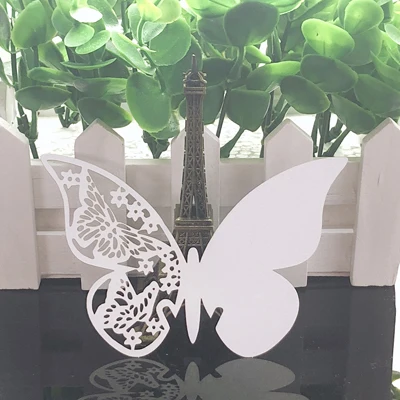 50pcs White Butterfly Heart Laser Cut Table Mark Wine Glass Name Place Cards Baby Shower Wedding Birthday Party DIY Decorations - Цвет: CC0031
