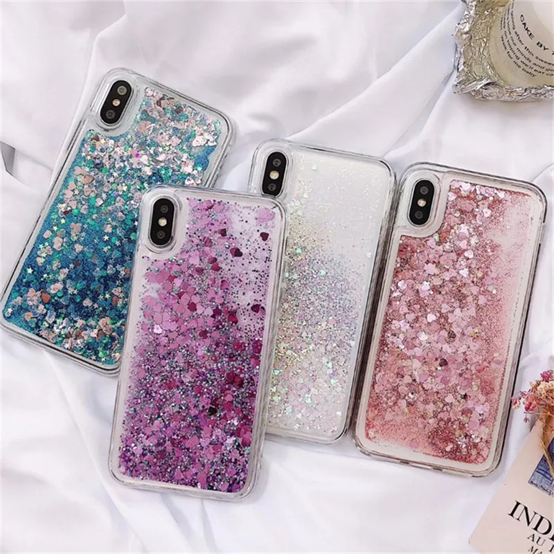 

Fashion Liquid Glitter Mobile Phone Cases For Xiaomi Redmi Note 7 6 Pro Heart Sequins Dynamic Plastic Soft TPU Fundas Mi A2 Lite