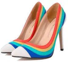 Size 4~9 New Colorful Rainbow Women Shoes Autumn Fashion Milan Style High Heels Shoes Pumps zapatos mujer (Chenk Foot Length)