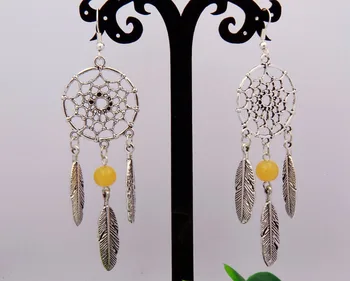 

Hot 10 Pair Vintage Silver Dreamcatcher Feather&Glass Bead Charm Pendant Earring For Womens Fashion Jewelry DIY Accessories S900