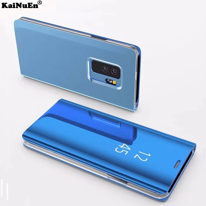 

KaiNuEn luxury original mirror clear view cover coque case for samsung galaxy s9 s 9 / s9 Plus s9plus flip leather smart Blus